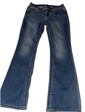 Miss Me Y2K Bling Boot Cut Jeans Angel Wing Rhinestone Pocket Womens 31 Mid Rise